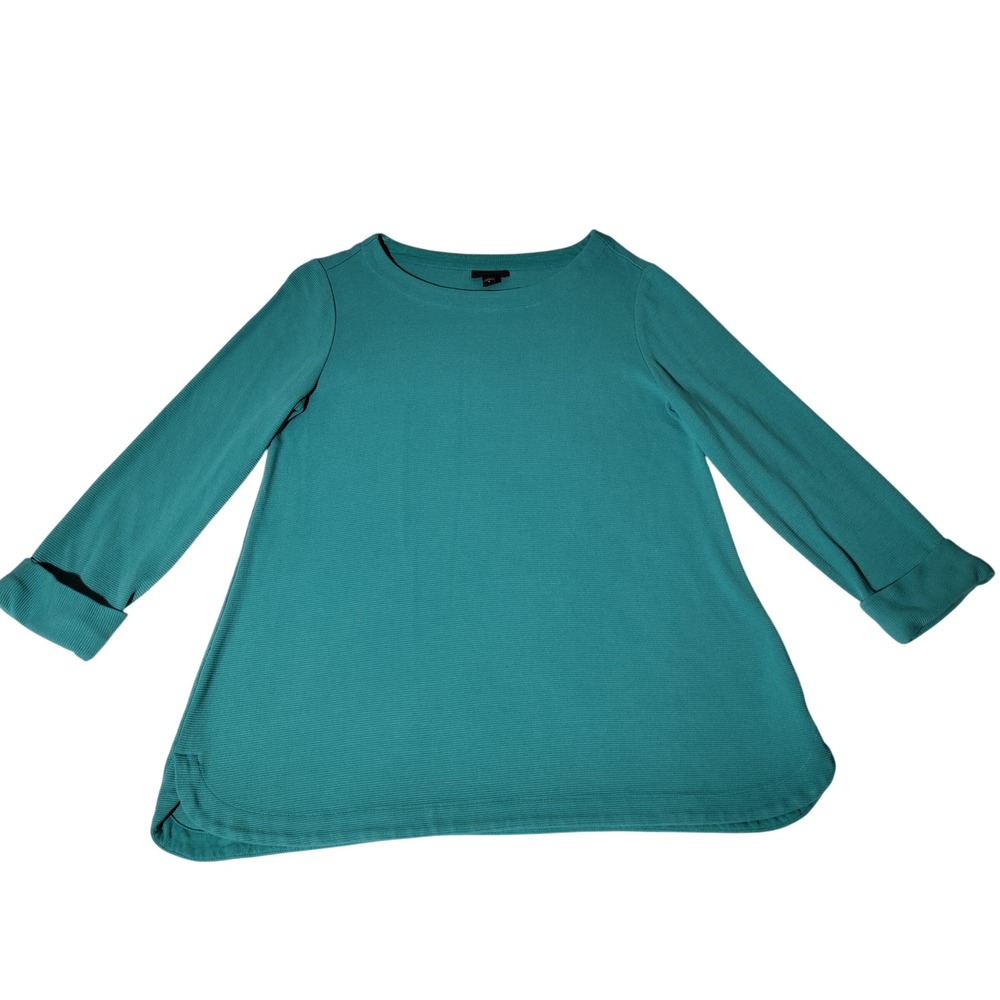 J. Jill Wearever Teal Green Ribbed Tunic Boat Neck Long Sleeve Top Size M